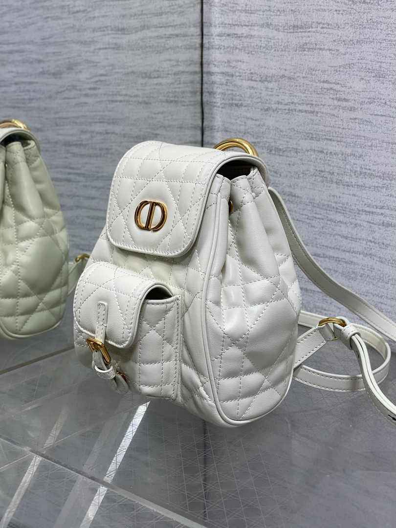 Small Dior Caro Backpack M6302 Beige Macrocannage Lambskin - Default Title - View 4