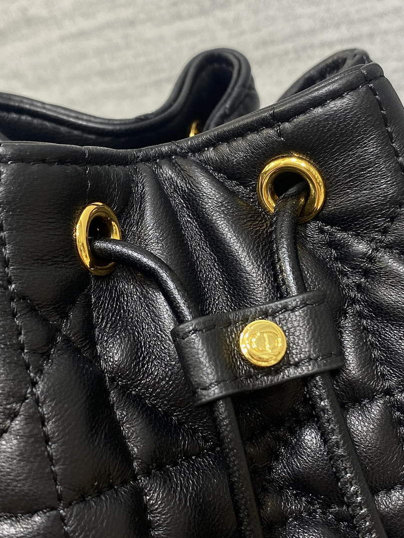 Small Dior Caro Bucket Bag Black Lambskin M3372 - Default Title - View 8