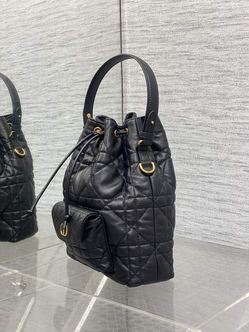 Small Dior Caro Bucket Bag Black Lambskin M3372 - Default Title - View 3