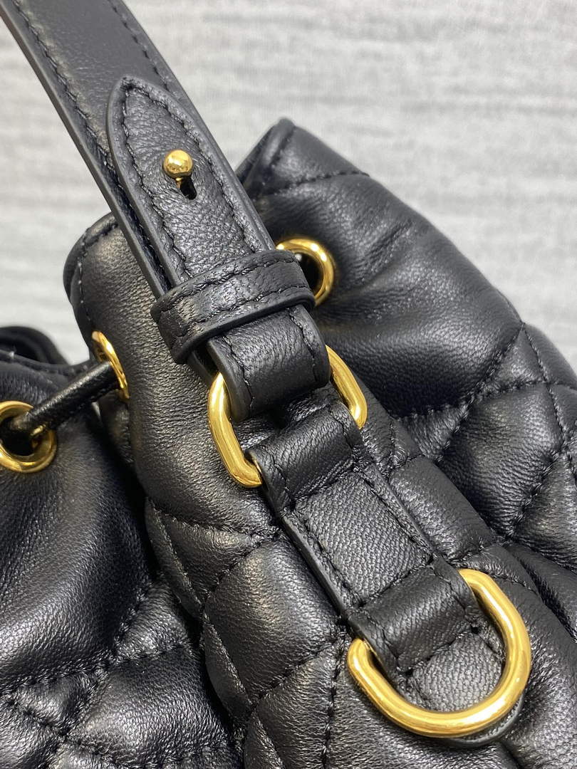 Small Dior Caro Bucket Bag Black Lambskin M3372 - Default Title - View 4