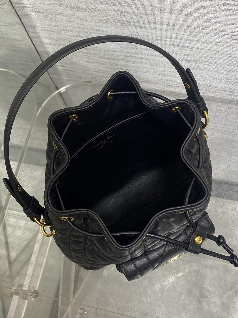 Small Dior Caro Bucket Bag Black Lambskin M3372 - Default Title - View 6