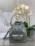 Small Dior Caro Bucket Bag Gray Lambskin M3372 - Default Title - View 1