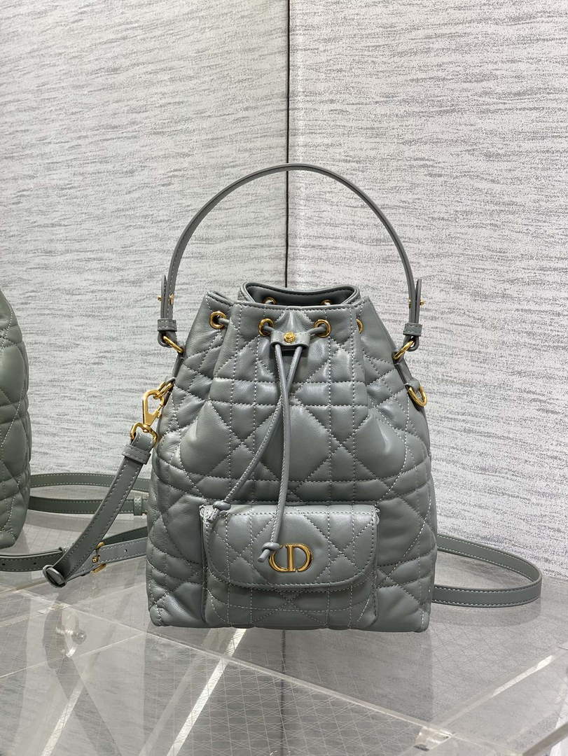 Small Dior Caro Bucket Bag Gray Lambskin M3372 - Default Title - View 2