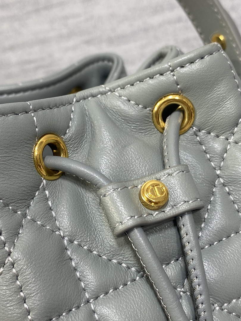 Small Dior Caro Bucket Bag Gray Lambskin M3372 - Default Title - View 9