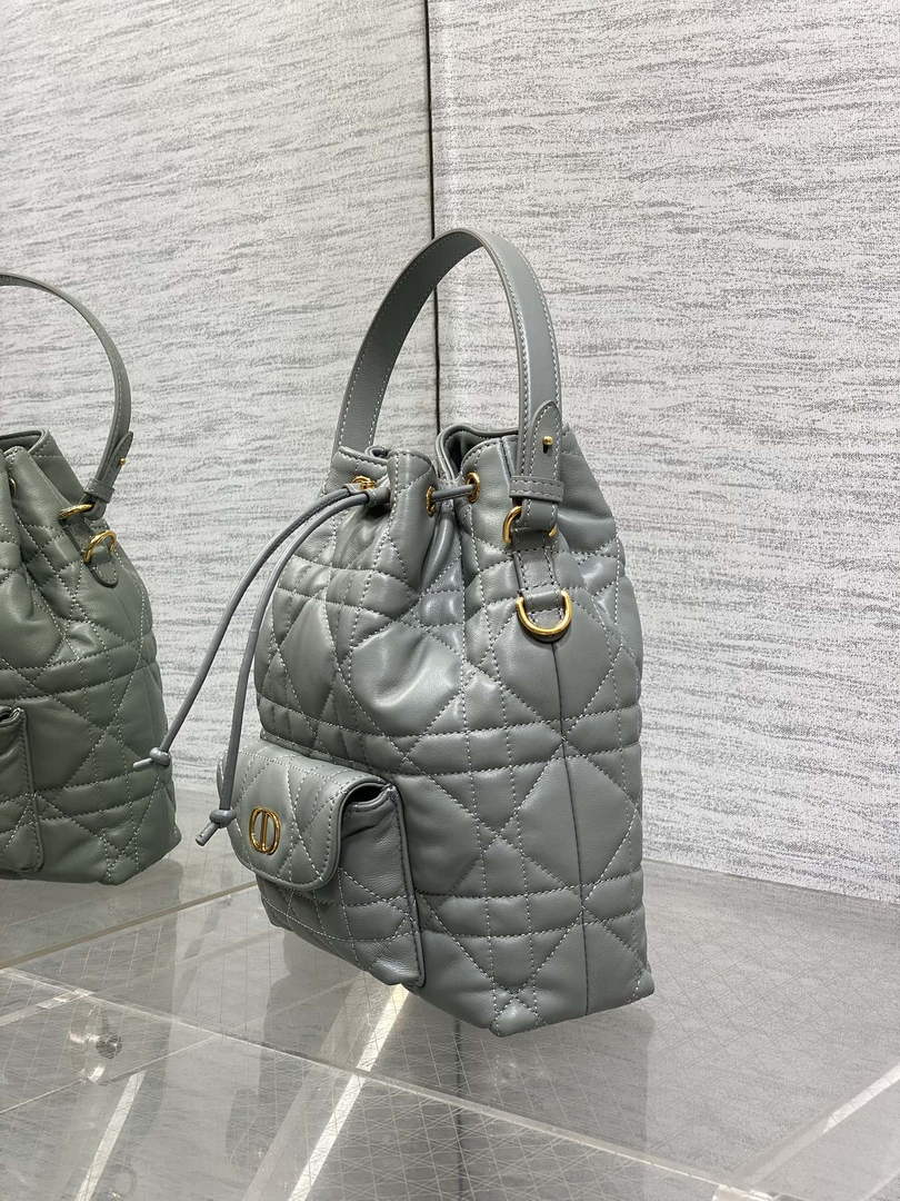 Small Dior Caro Bucket Bag Gray Lambskin M3372 - Default Title - View 3