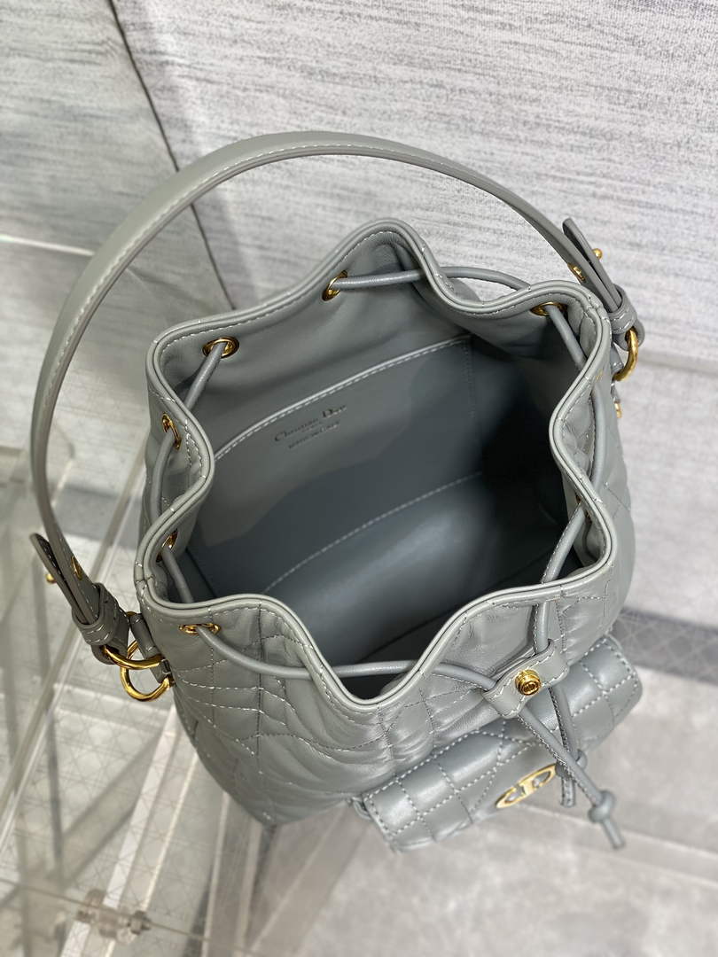 Small Dior Caro Bucket Bag Gray Lambskin M3372 - Default Title - View 5