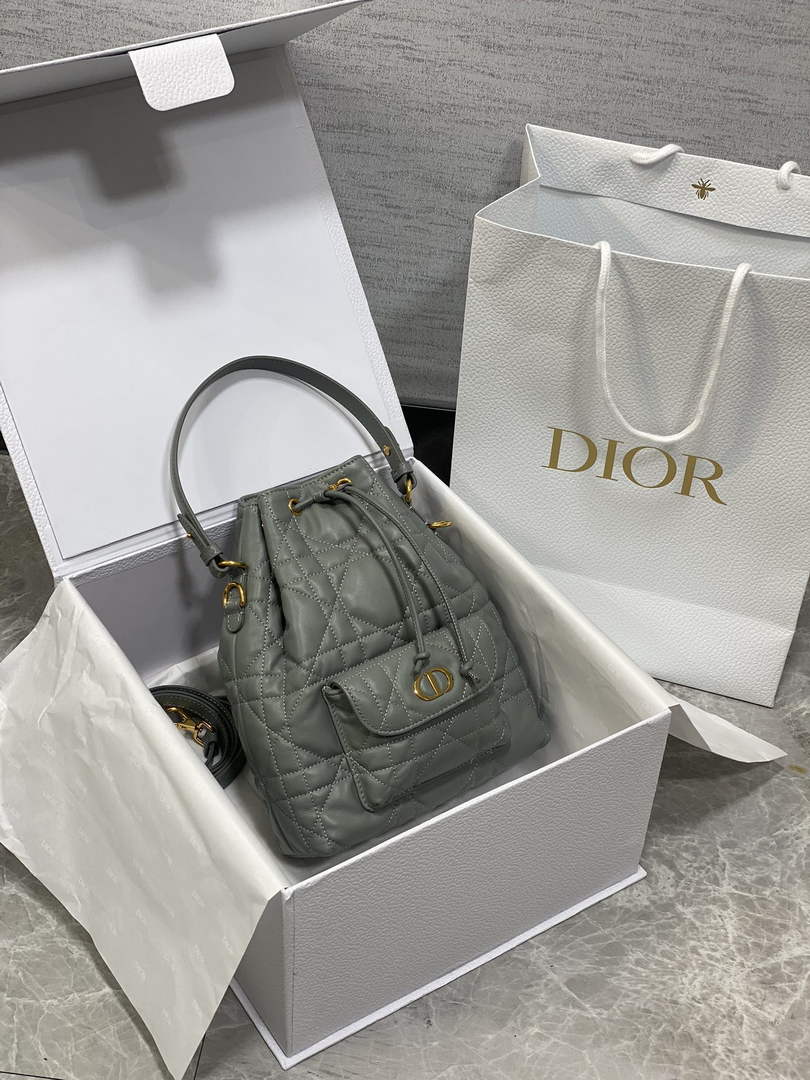 Small Dior Caro Bucket Bag Gray Lambskin M3372 - Default Title - View 10