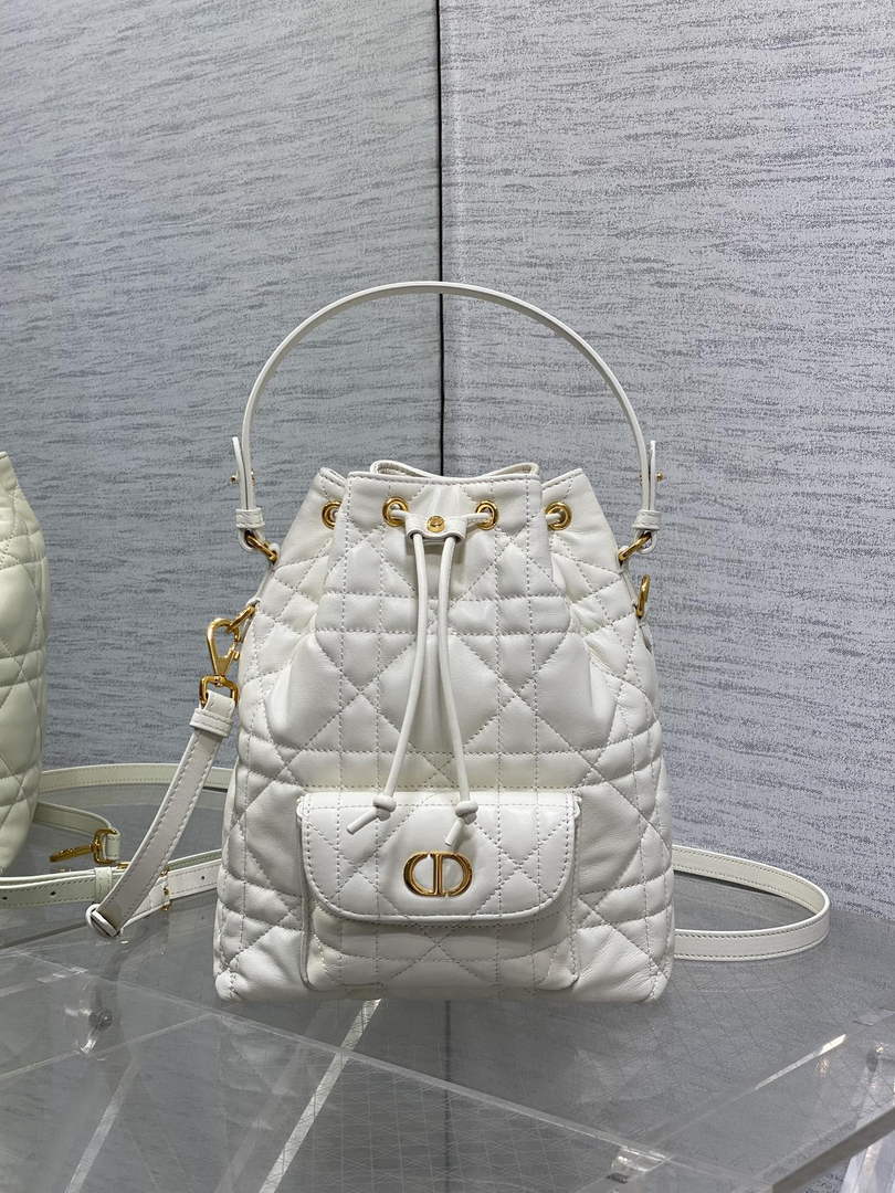 Small Dior Caro Bucket Bag White Lambskin M3372 - Default Title - View 2