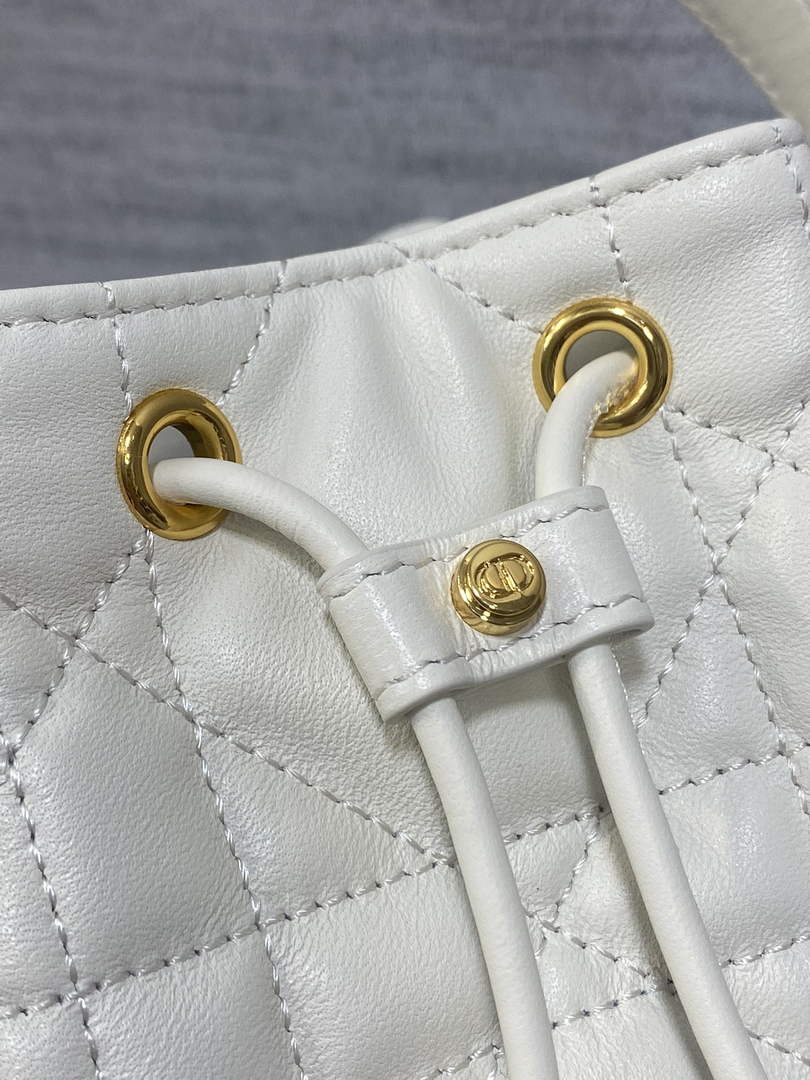 Small Dior Caro Bucket Bag White Lambskin M3372 - Default Title - View 8