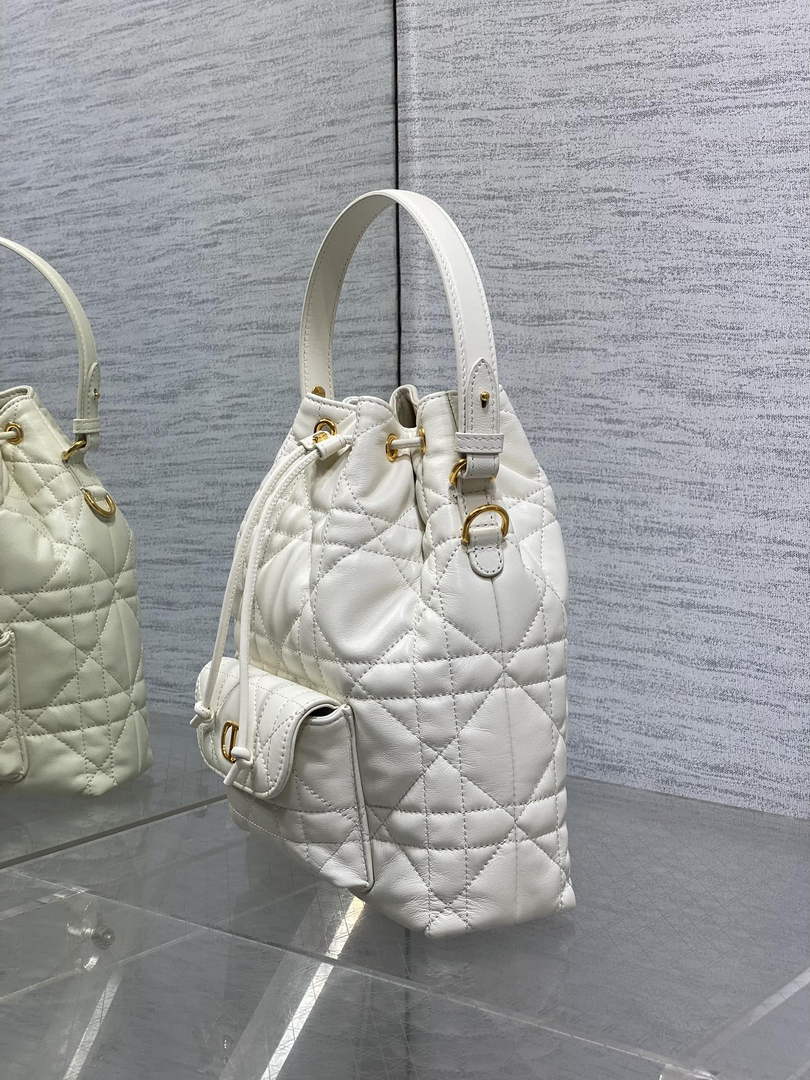 Small Dior Caro Bucket Bag White Lambskin M3372 - Default Title - View 3