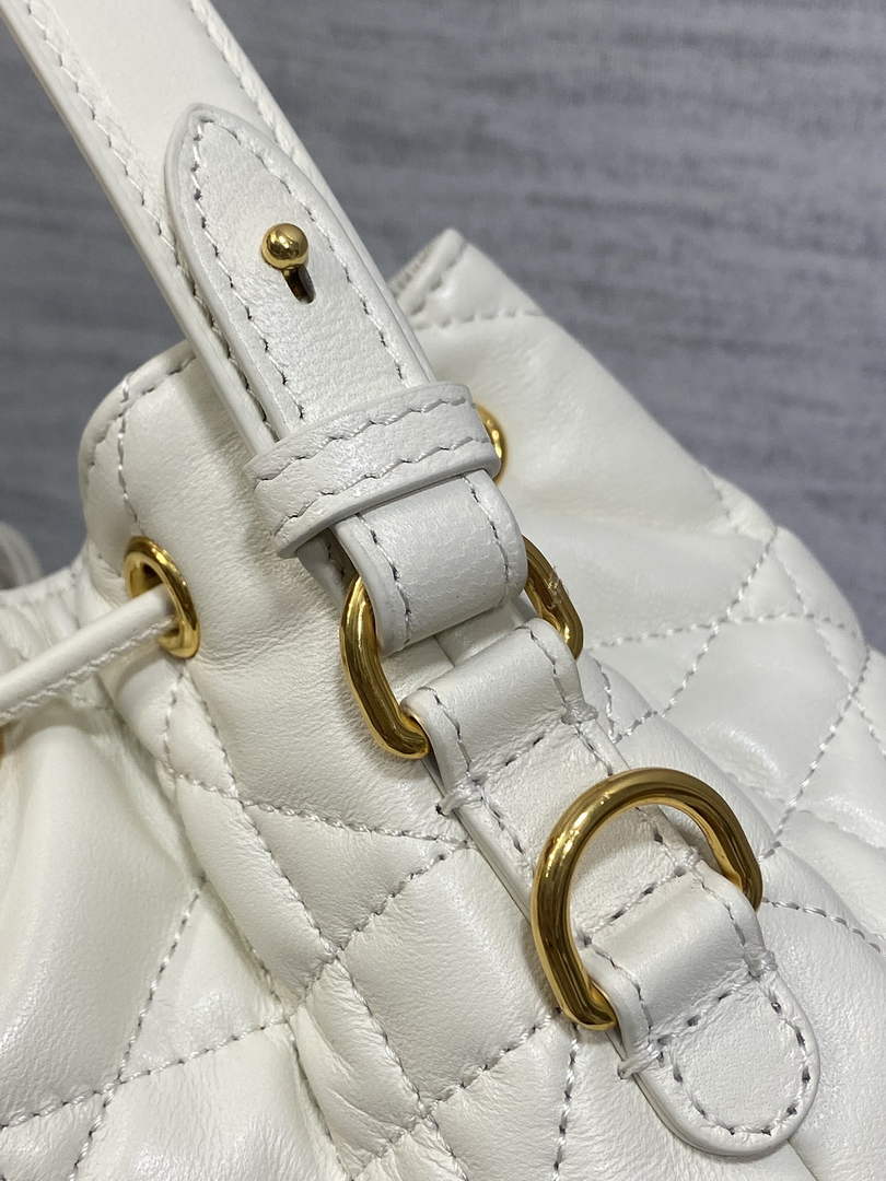 Small Dior Caro Bucket Bag White Lambskin M3372 - Default Title - View 9