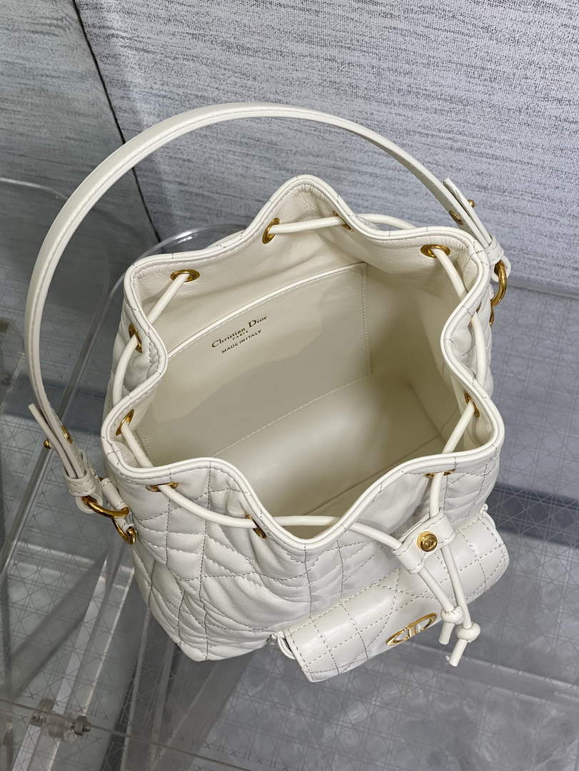 Small Dior Caro Bucket Bag White Lambskin M3372 - Default Title - View 5