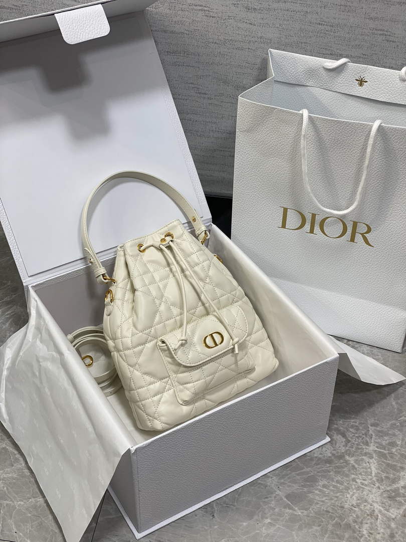 Small Dior Caro Bucket Bag White Lambskin M3372 - Default Title - View 10