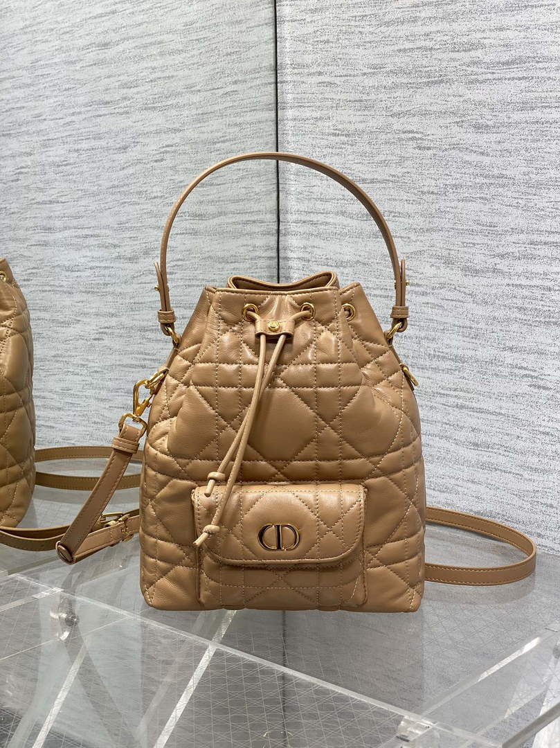 Small Dior Caro Bucket Bag Tan Lambskin M3372 - Default Title - View 2
