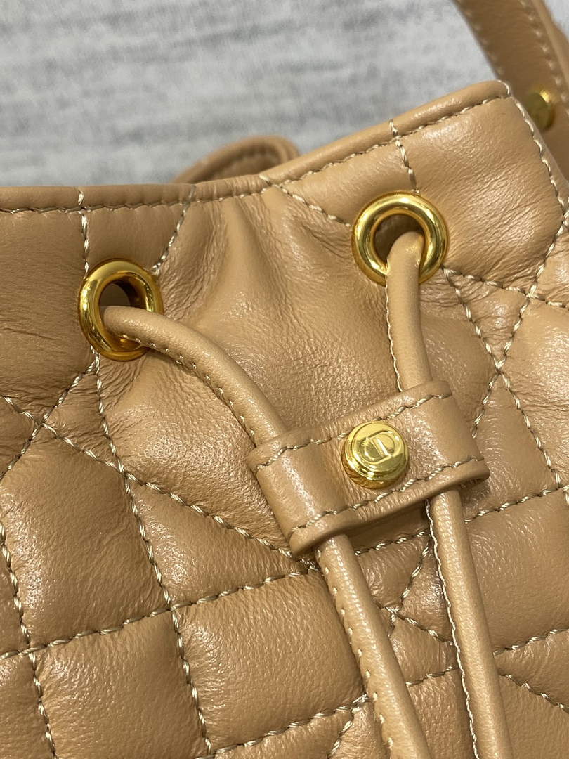 Small Dior Caro Bucket Bag Tan Lambskin M3372 - Default Title - View 7