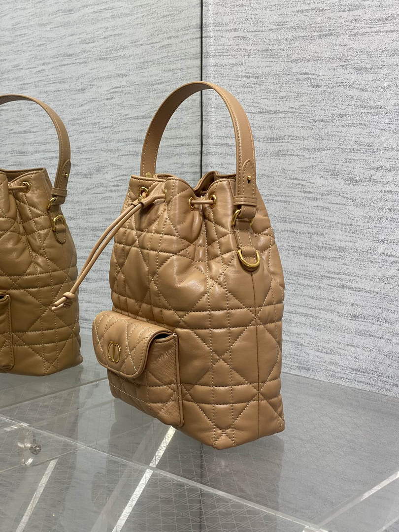 Small Dior Caro Bucket Bag Tan Lambskin M3372 - Default Title - View 3