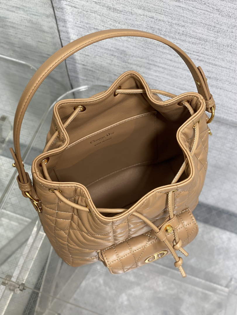 Small Dior Caro Bucket Bag Tan Lambskin M3372 - Default Title - View 5