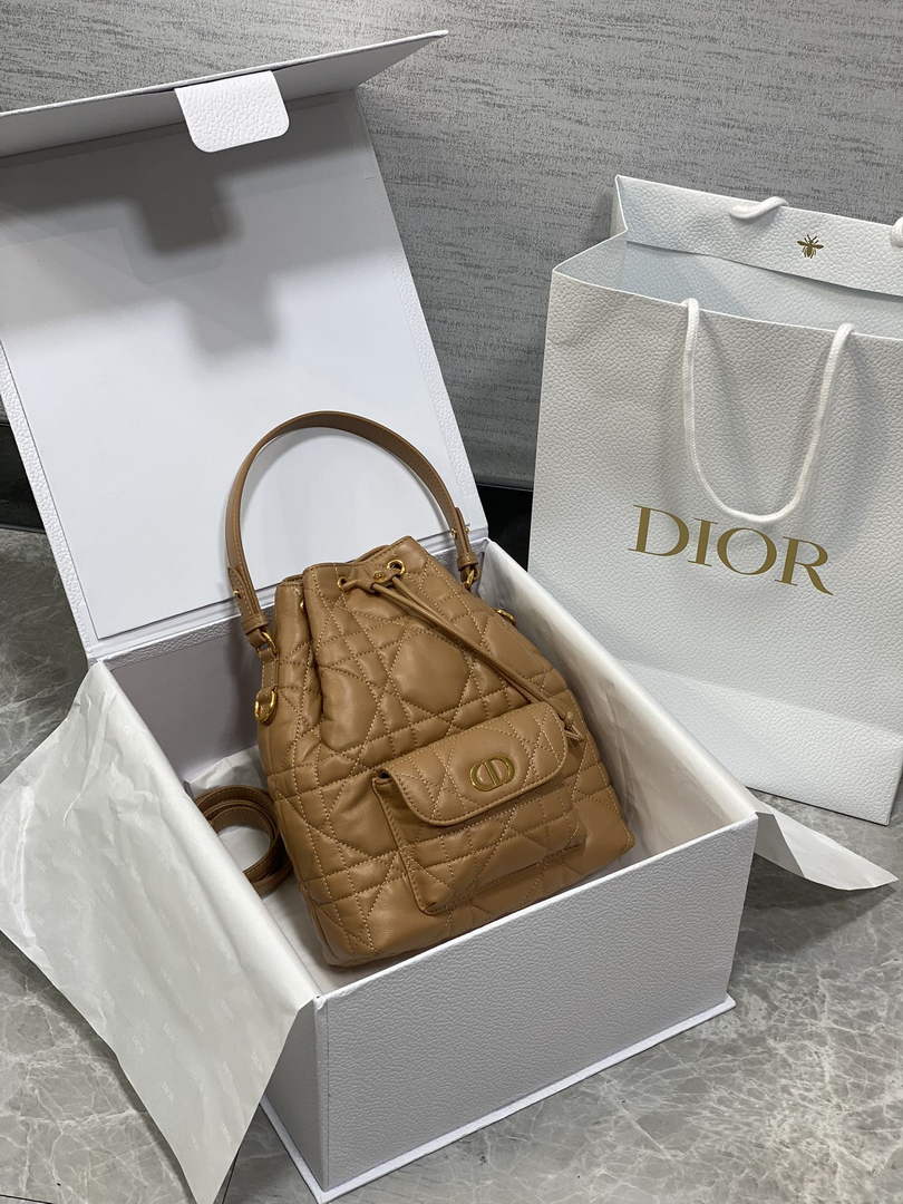 Small Dior Caro Bucket Bag Tan Lambskin M3372 - Default Title - View 10