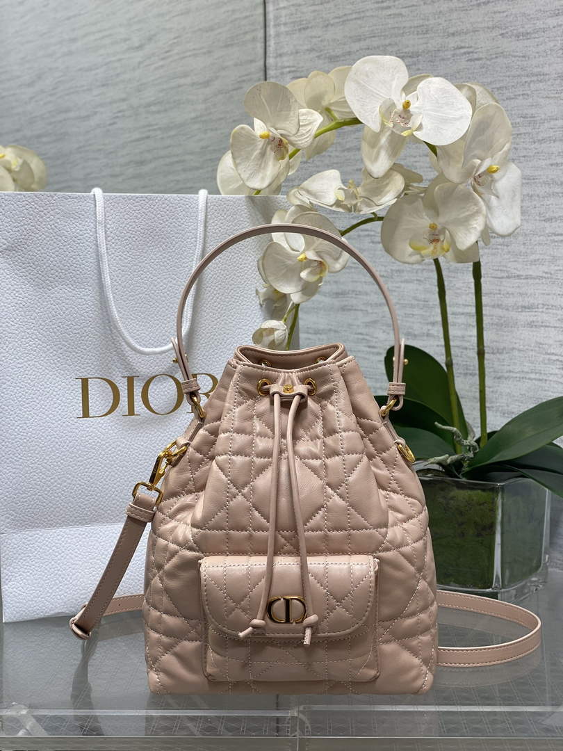 Small Dior Caro Bucket Bag Powder Pink Lambskin M3372 - Default Title - View 1