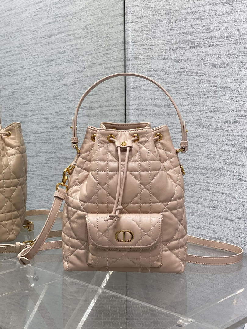 Small Dior Caro Bucket Bag Powder Pink Lambskin M3372 - Default Title - View 2