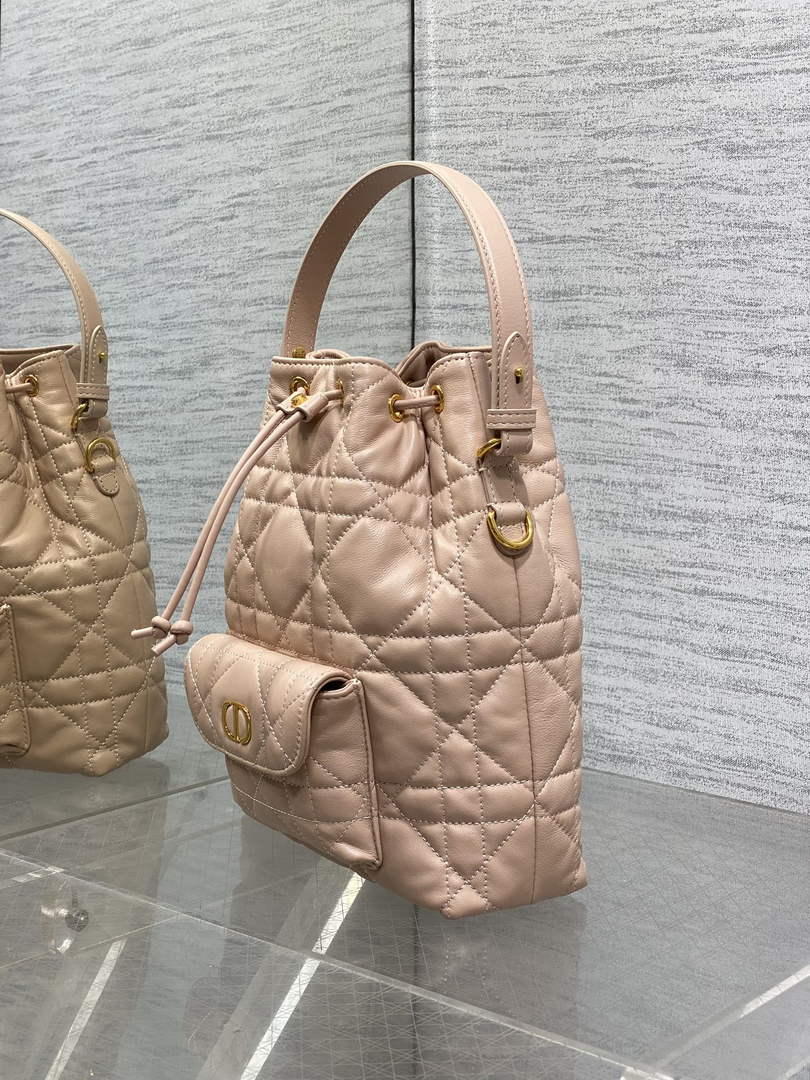 Small Dior Caro Bucket Bag Powder Pink Lambskin M3372 - Default Title - View 3