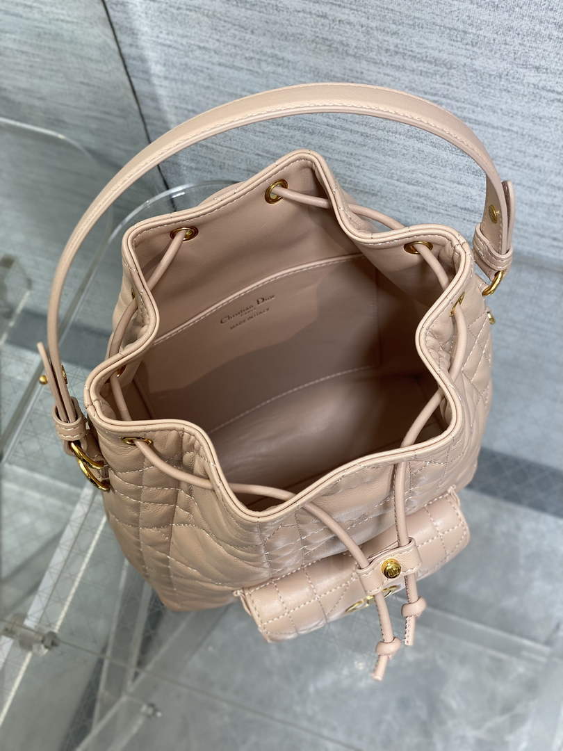 Small Dior Caro Bucket Bag Powder Pink Lambskin M3372 - Default Title - View 5