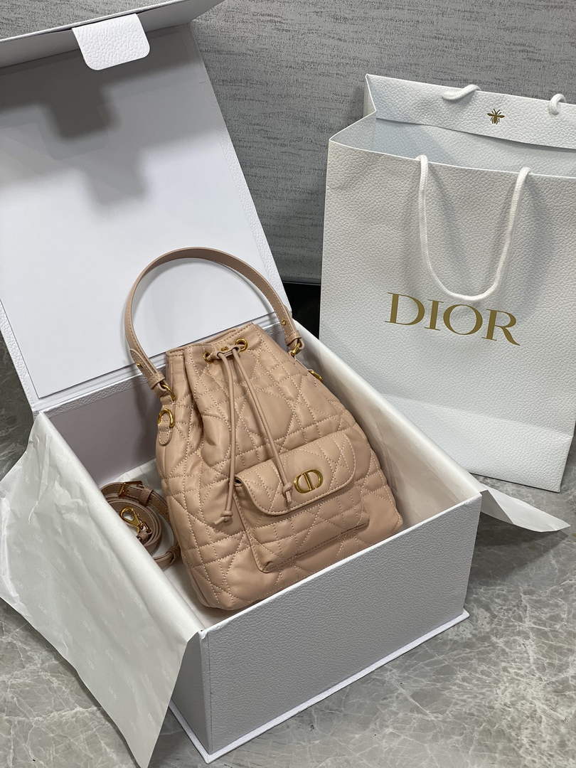 Small Dior Caro Bucket Bag Powder Pink Lambskin M3372 - Default Title - View 10