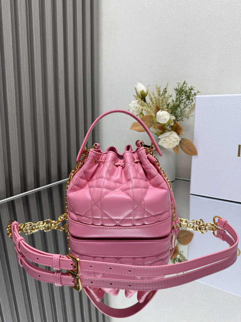 Small Dior Jolie Bucket Bag M2780 Pink Lambskin - Default Title - View 1