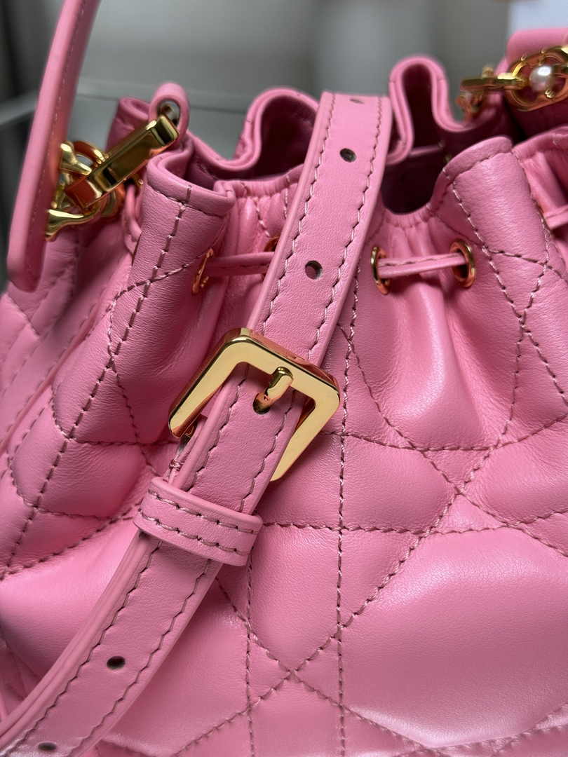 Small Dior Jolie Bucket Bag M2780 Pink Lambskin - Default Title - View 7