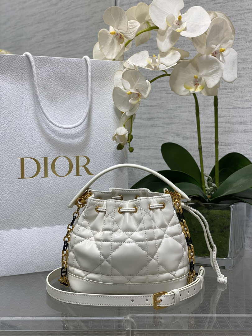 Small Dior Jolie Bucket Bag M2780 White Lambskin - Default Title - View 1