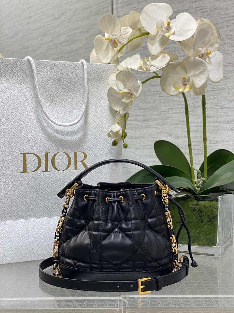 Small Dior Jolie Bucket Bag M2780 Black Lambskin - Default Title - View 1