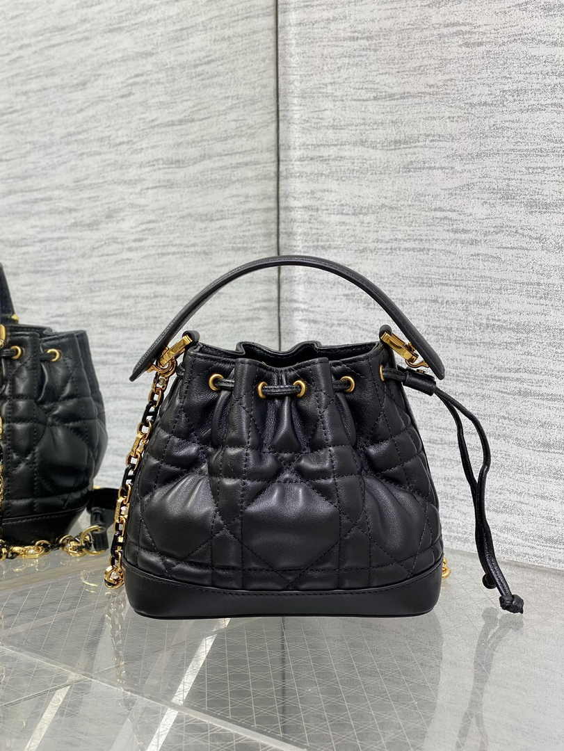 Small Dior Jolie Bucket Bag M2780 Black Lambskin - Default Title - View 3