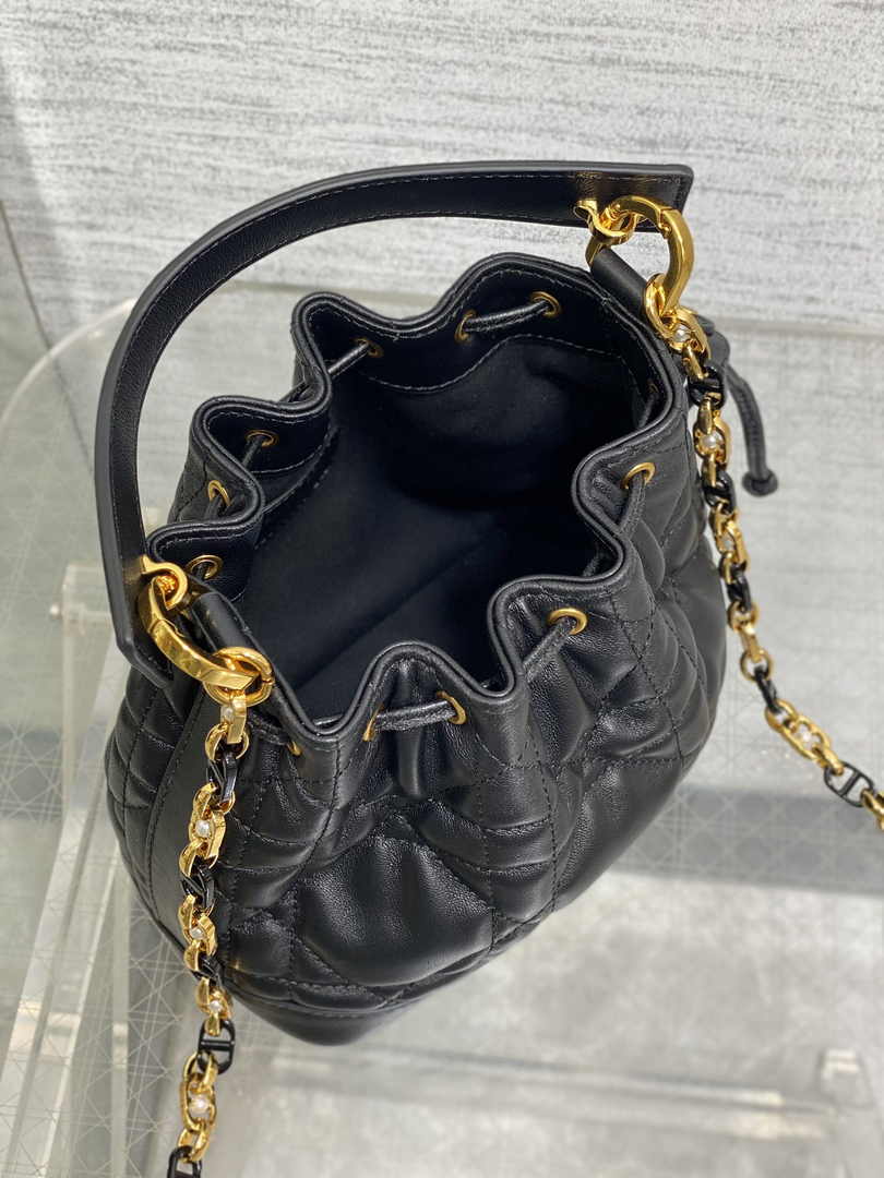 Small Dior Jolie Bucket Bag M2780 Black Lambskin - Default Title - View 10