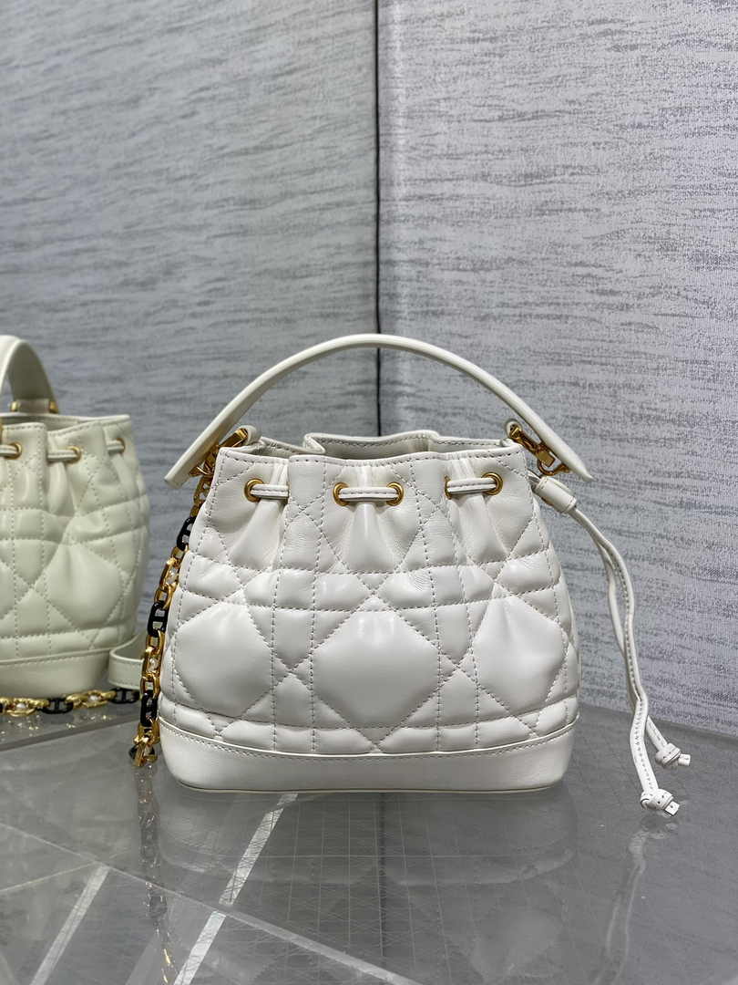 Small Dior Jolie Bucket Bag M2780 White Lambskin - Default Title - View 3