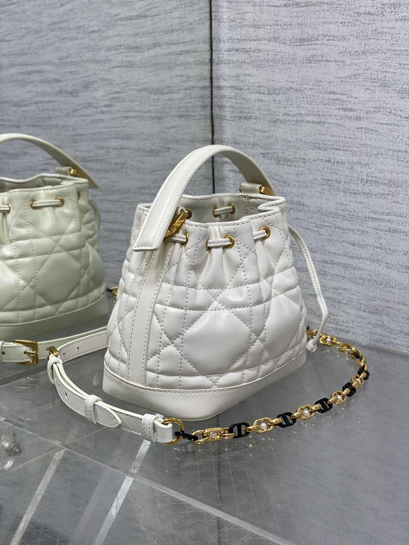 Small Dior Jolie Bucket Bag M2780 White Lambskin - Default Title - View 4