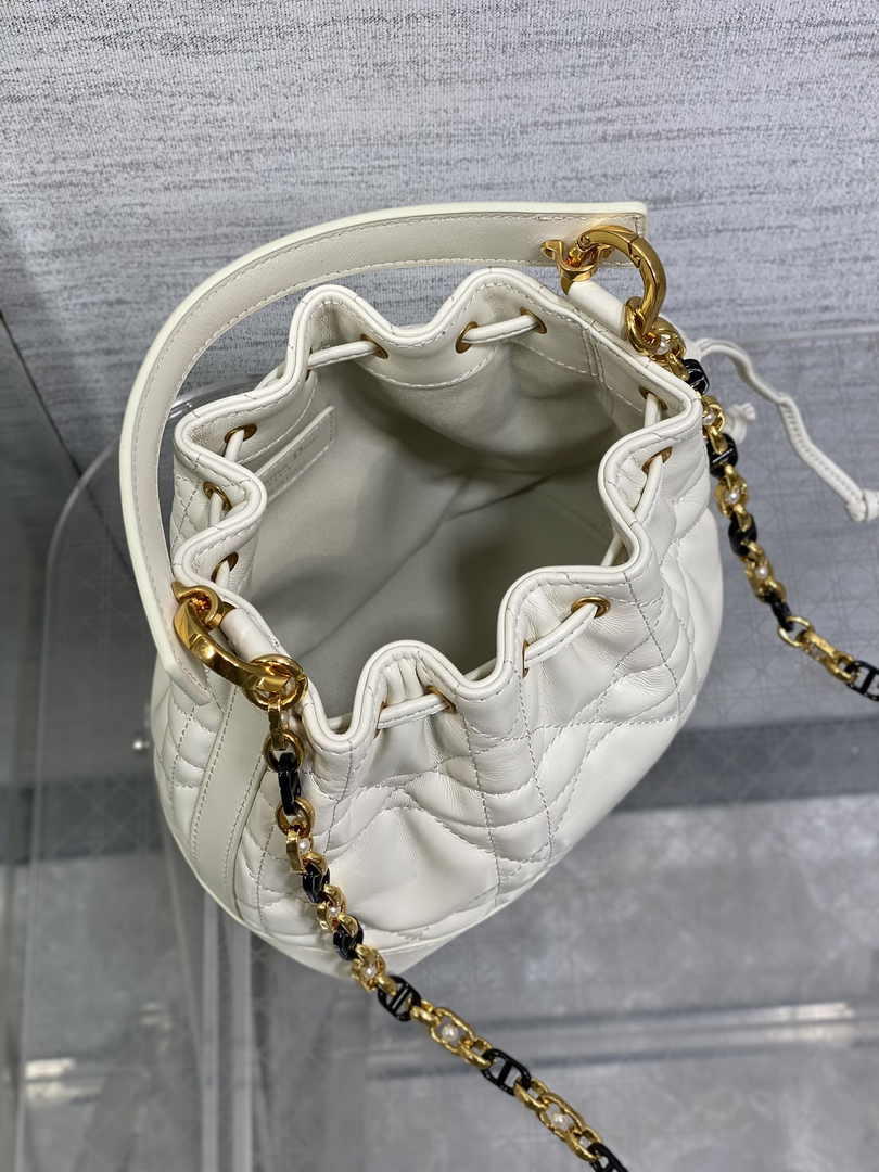 Small Dior Jolie Bucket Bag M2780 White Lambskin - Default Title - View 9