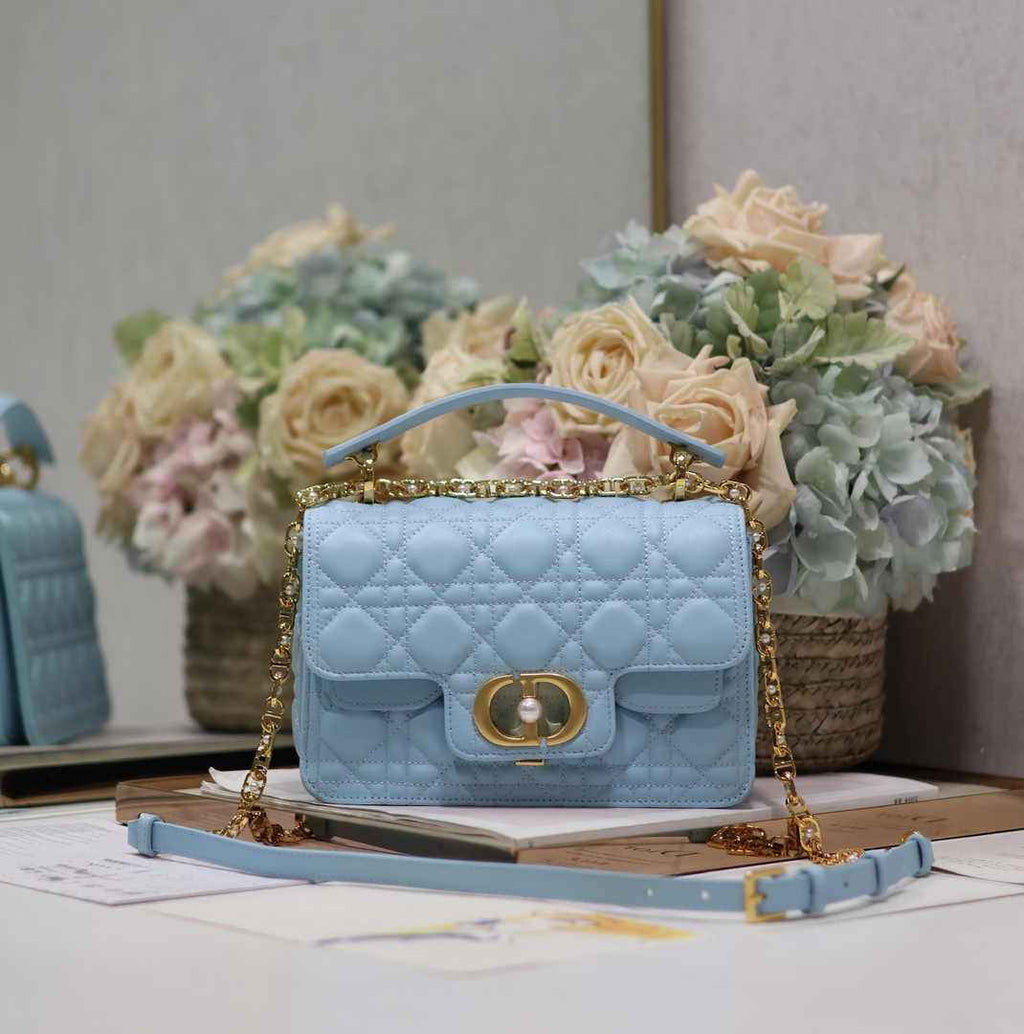 Small Dior Jolie Top Handle Bag M9271 Blue Calfskin - Default Title - View 1