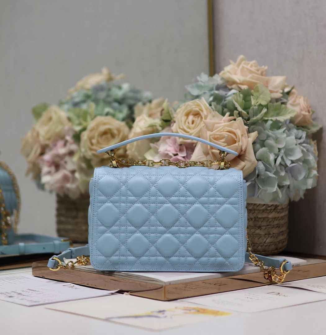Small Dior Jolie Top Handle Bag M9271 Blue Calfskin - Default Title - View 4
