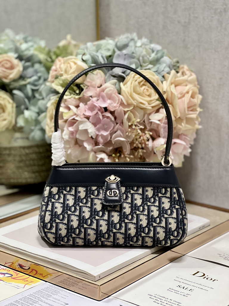Small Dior Key Bag M1844 Blue Oblique Jacquard