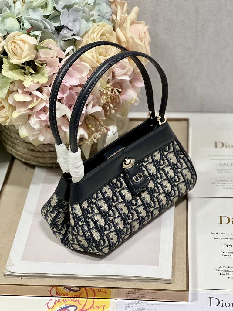 Small Dior Key Bag M1844 Blue Oblique Jacquard