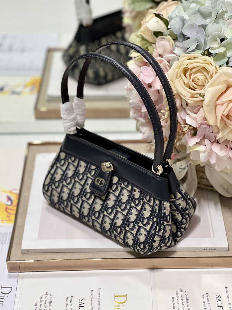 Small Dior Key Bag M1844 Blue Oblique Jacquard