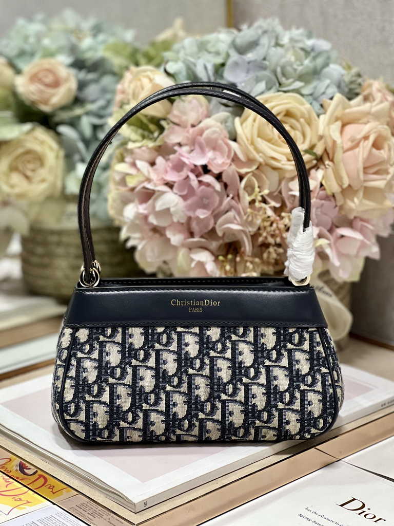 Small Dior Key Bag M1844 Blue Oblique Jacquard