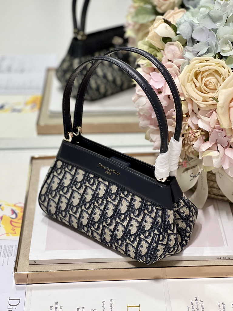 Small Dior Key Bag M1844 Blue Oblique Jacquard