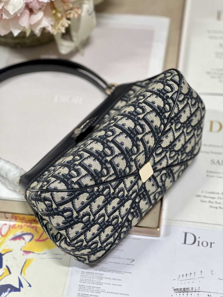 Small Dior Key Bag M1844 Blue Oblique Jacquard