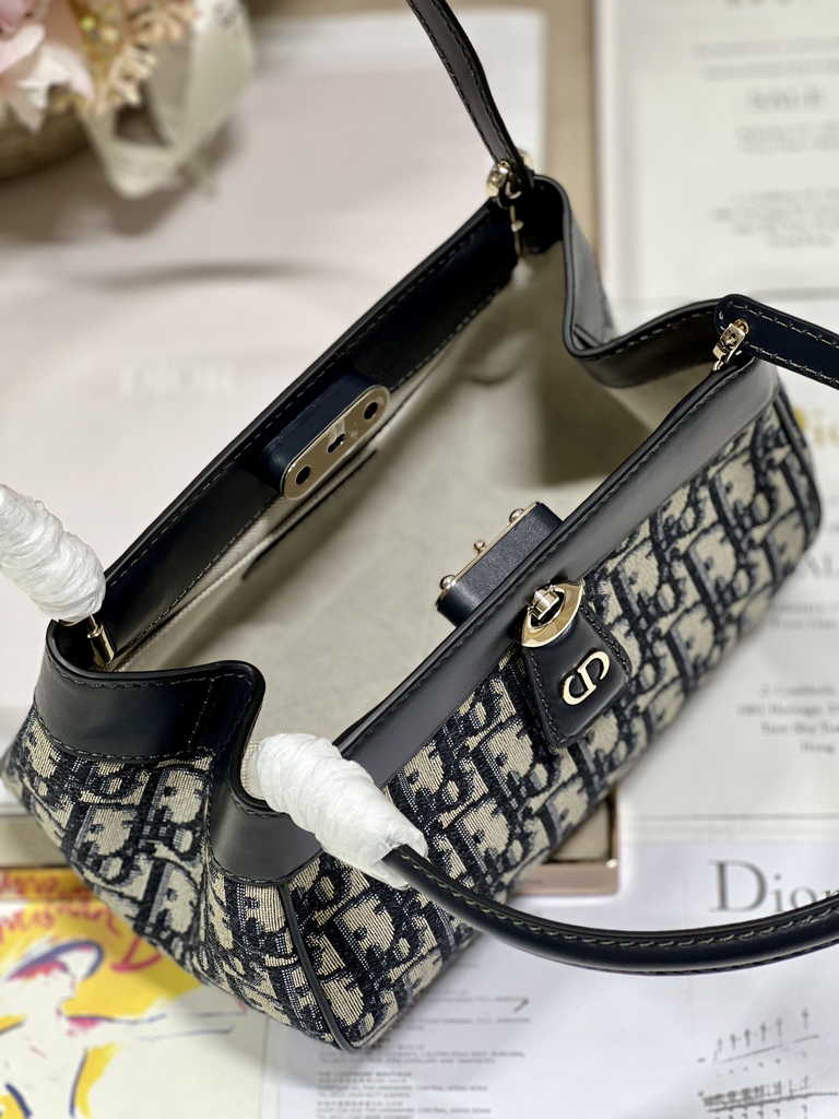 Small Dior Key Bag M1844 Blue Oblique Jacquard