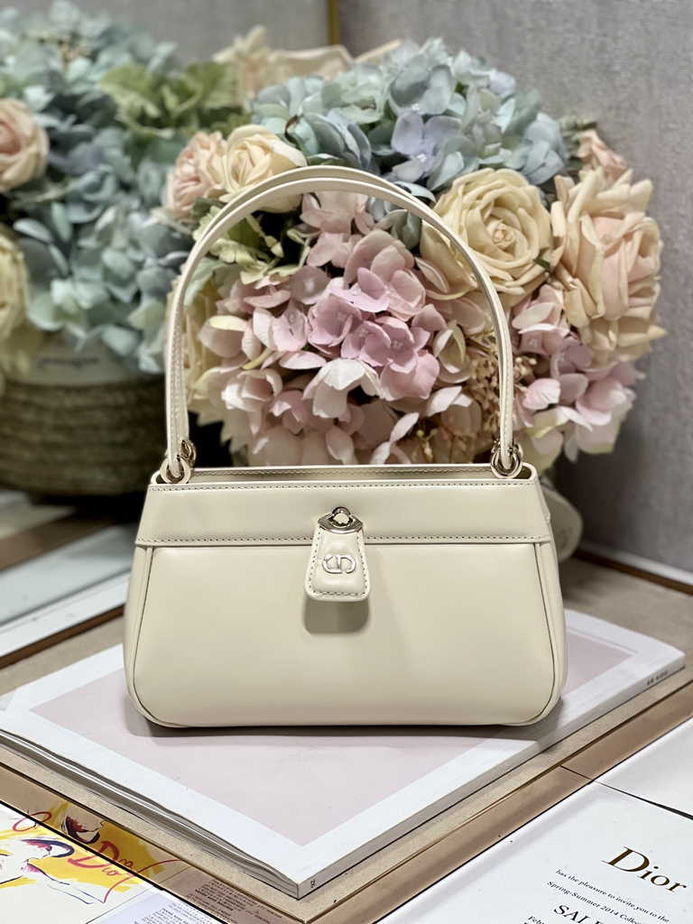 Small Dior Key Bag M1844 Dusty Ivory Box Calfskin