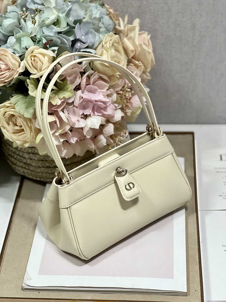 Small Dior Key Bag M1844 Dusty Ivory Box Calfskin