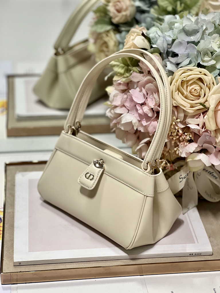 Small Dior Key Bag M1844 Dusty Ivory Box Calfskin