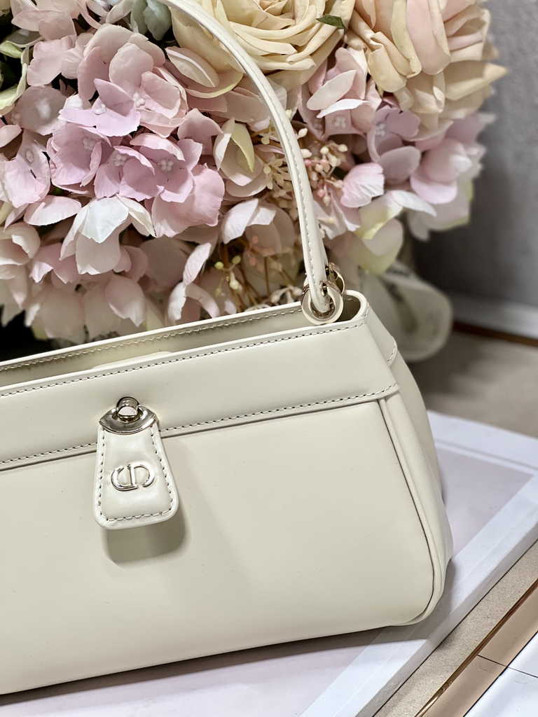 Small Dior Key Bag M1844 Dusty Ivory Box Calfskin