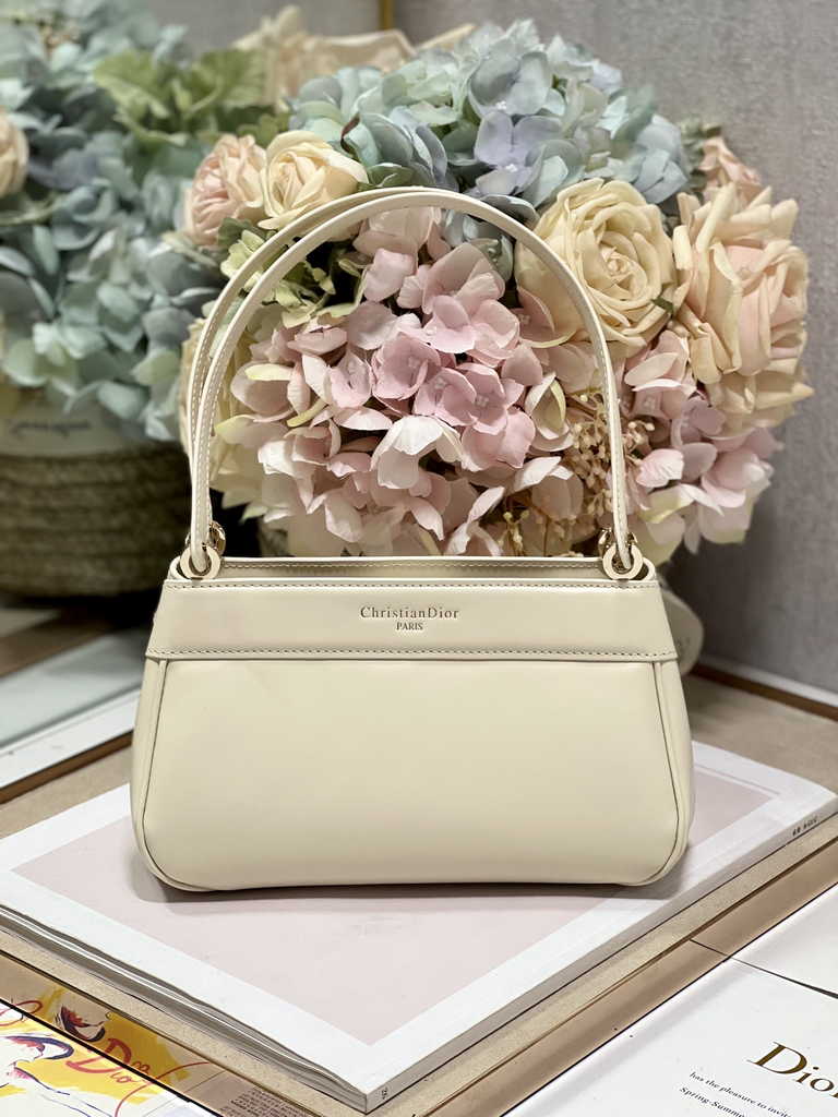 Small Dior Key Bag M1844 Dusty Ivory Box Calfskin